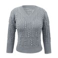thumbnail image 3 of Gibobby Suéter Para Invierno Mujer Suéter con suéter de uñas Suéter con cuello en V Manga larga Suéter suelto con cuentas para mujer(Gris,G), 3 of 5