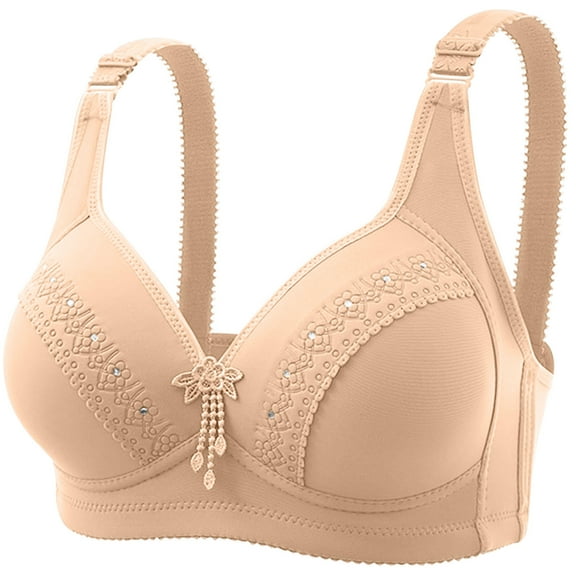 Bigersell Womens Bras No Underwire Lace Bra No Show Bra No Underwire Bra Style B51 Bra for Women Pullover Bra Feature Women's Wireless Bra Hook & Eye Bra Closure , Khaki 3XL