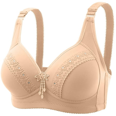 Womens Bras No Underwire Pullover Bra Feature V-Neck Demi & Balconette Bra Style W-1123 Hook and Eye Closure Spaghetti Strap Bra Khaki L