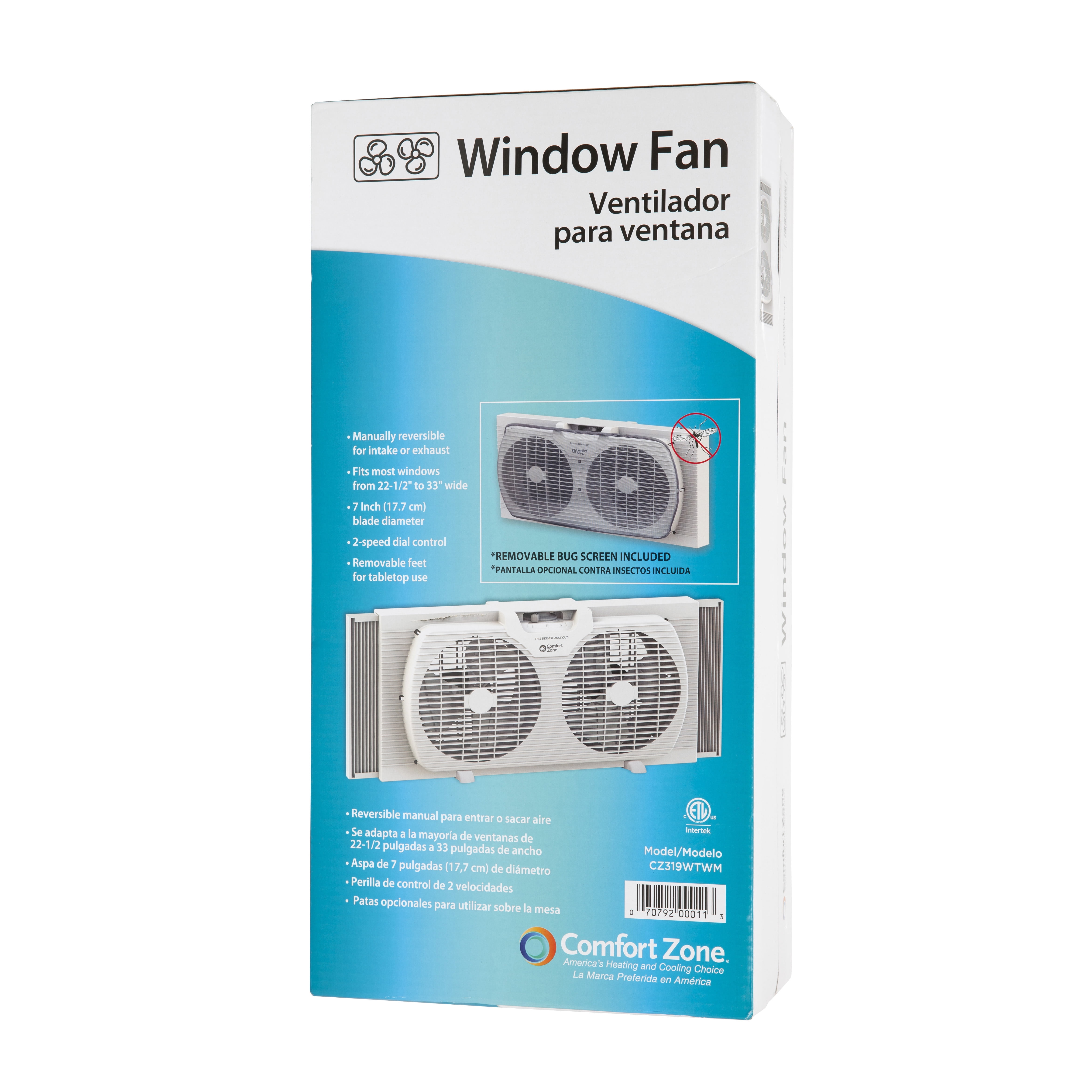 Comfort Zone Twin Window Fan with Reversible Air Flow and 7 in. Blades, White