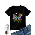 thumbnail image 4 of Women's T-Shirt Colored Butterfly Abstract Animal Short Sleeve Casual Tee Classic Crew Neck T Shirt for Women Black, 4XL, 4 of 7