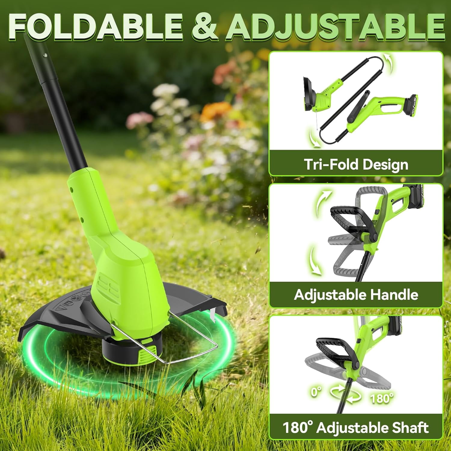 20V Cordless Weed Eater with 9500RPM Motor, 12" Cutting Width, 3-in-1 String Trimmer Kit for Lawn and Garden