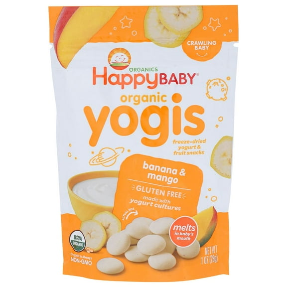 Happy Baby Organics Yogis, Organic Freeze-Dried Yogurt Snack, Banana & Mango 1 oz Shelf Stable Bag