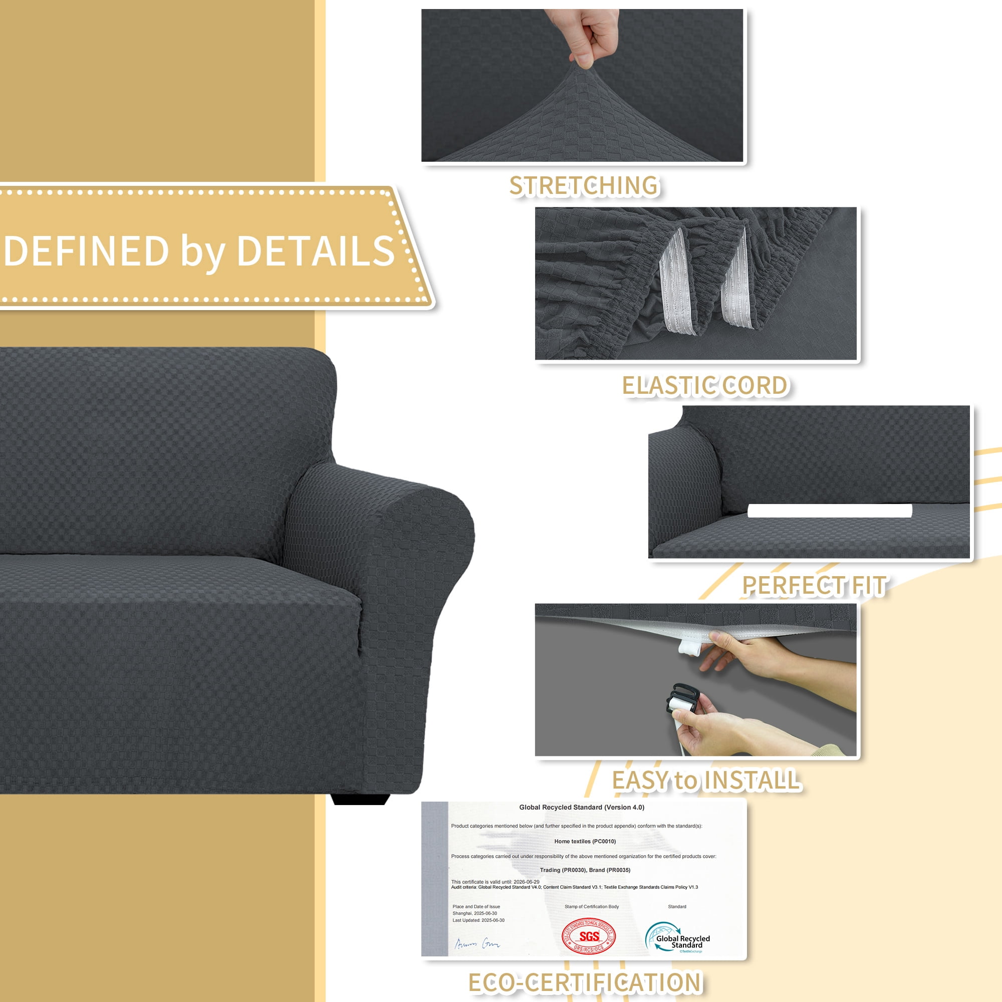 JIATER 1-Piece Sofa Cover Stretch Couch Cover Washable Sofa Slipcover Furniture Protector for Loveseat Sofa,Dark Gray