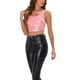 thumbnail image 4 of INSPIRAR CHIC Camisetas sin mangas para mujeres, tops cortos metálicos brillantes, XL Rosa claro, 4 of 6