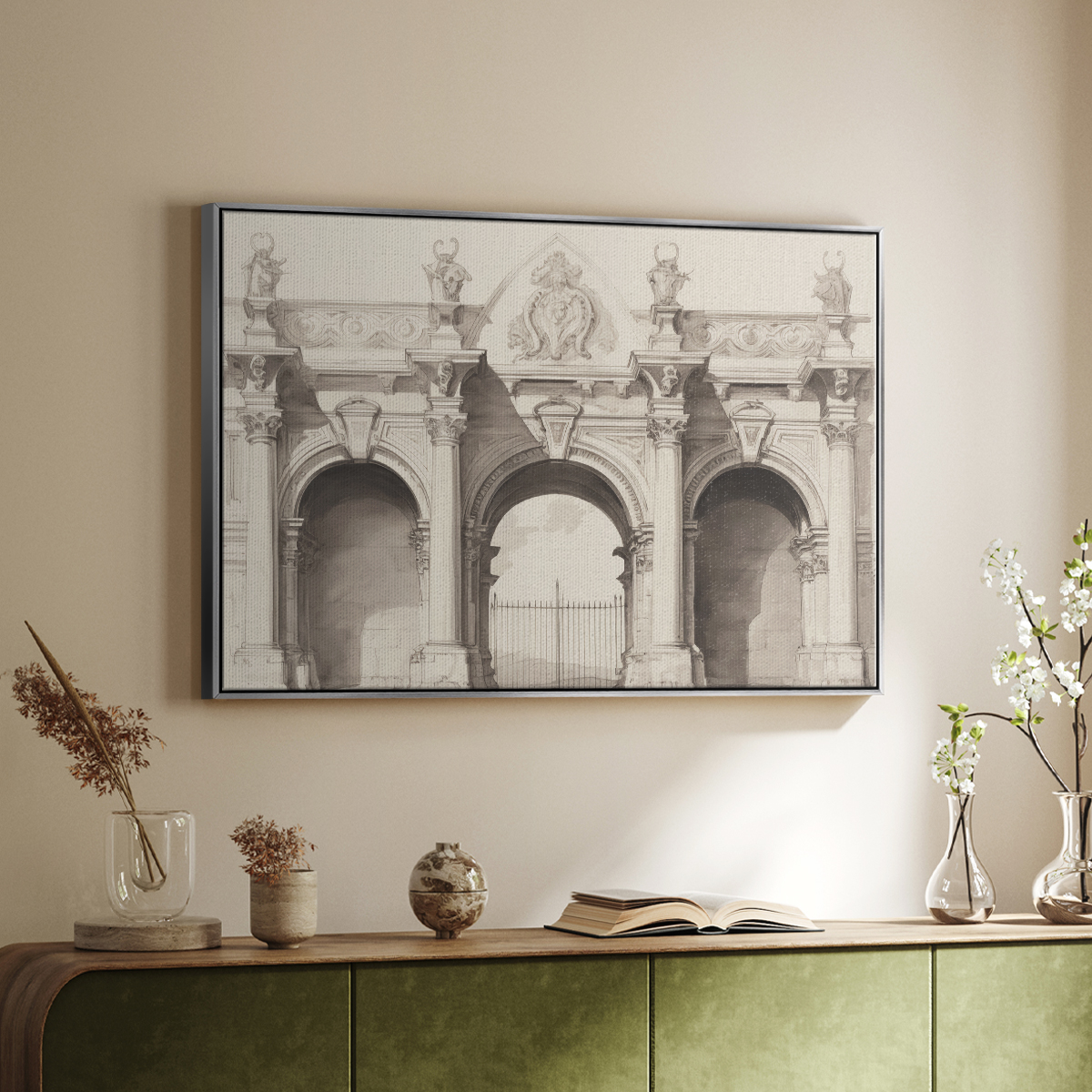 Vintage Sketch-I By Wexford Home Framed in Silver Wood Gallery Wrapped Canvas 17 in. x 25 in.