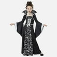 thumbnail image 3 of TANGQIOP Halloween Girls'S Clothes Witch Costume Medieval Vintage Tie-Up Stand Collar Flared Sleeve Printed Long Dress White 150, 3 of 9