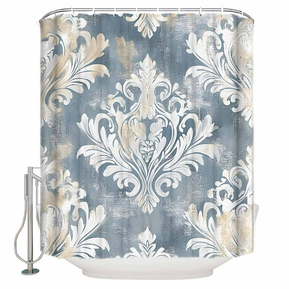 Extra Long Shower Curtain 72x96 Inch, White Beige Floral Shower Curtain Waterproof Bathroom Decor Vintage Flower Abstract Art Fabric Bath Curtain Set Accessories with Hooks