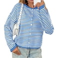 thumbnail image 2 of Button Down Long Sleeve Lightweight Crewneck Casual Knit Striped Cardigan, 2 of 7