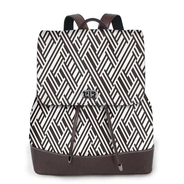 Balery Black White Stripes Mochila de Cuero para Mujeres, Gran Capacidad, Bolsa de Viaje Multifuncional, Mochila de Cuero y Bolsa de Hombro para Mujeres