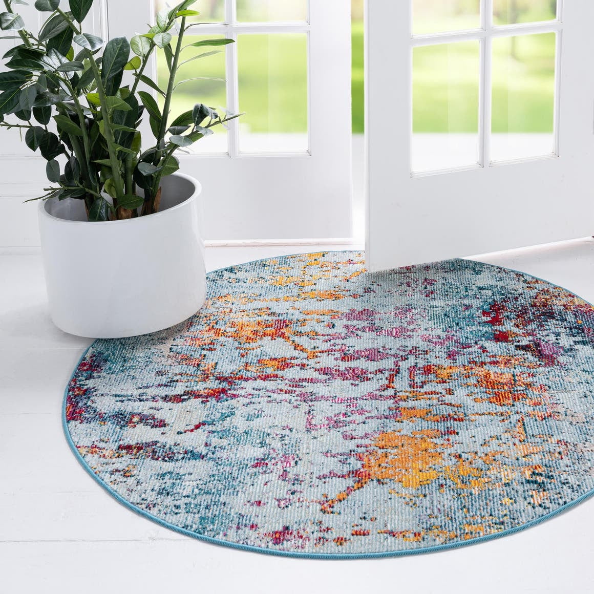 Starlight Collection Transitional Abstract Round Rug ‚Äì Blue