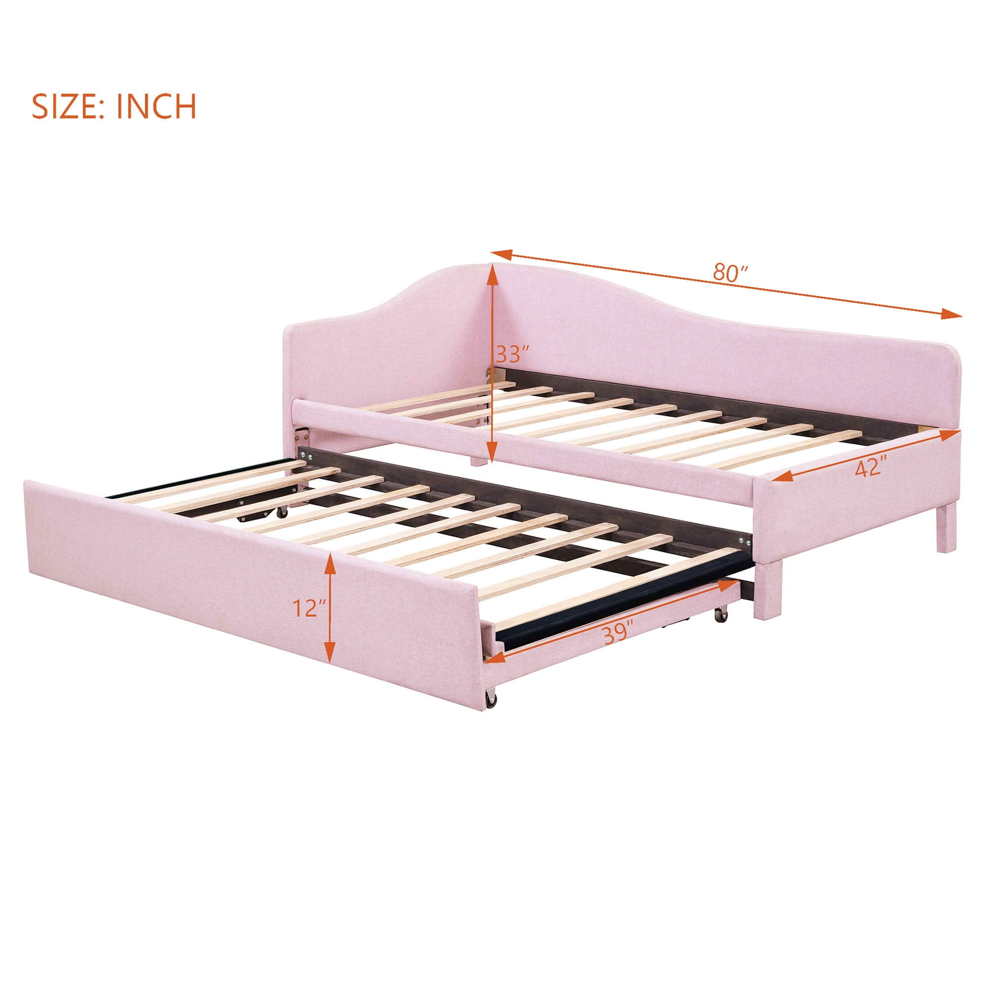 MAYEERTY L-Shaped Linen Upholstered Daybed with Twin to King Expandable Trundle, No Box Spring Needed