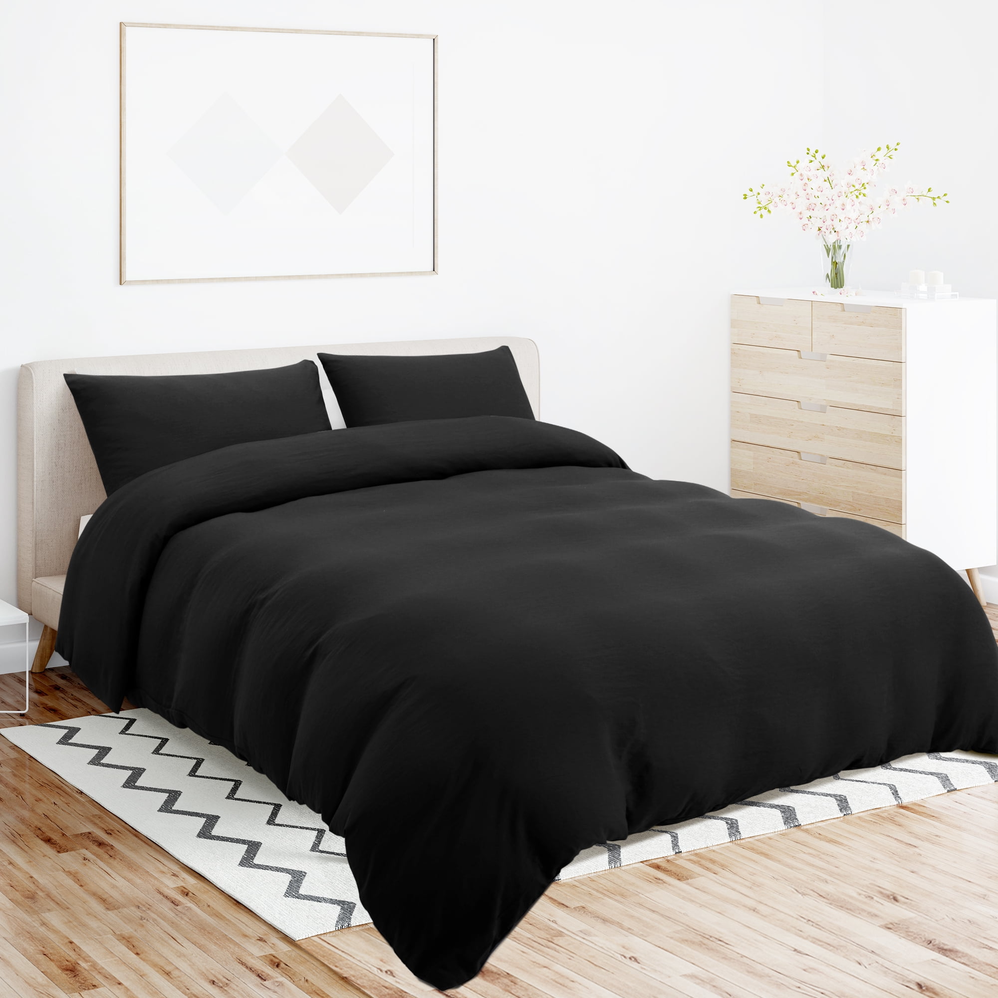 Unique Bargains 100% Microfiber Soft 3 Pieces Duvet Cover Set Full Black
