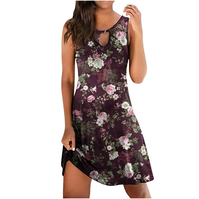 EQWLJWE Robe Longue pour Femmes Mode Imprimée Confortable Sans Manches Décontractée