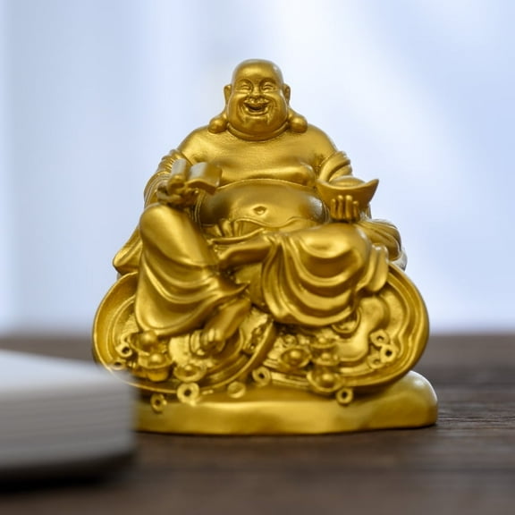 Handcrafted Maitreya Buddha Statue Golden Brass 2.36in Joy & Success Perfect Gift for Meditation Space