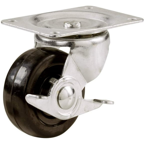 Shepherd Hardware 9509 2-Inch Soft Rubber Swivel Plate Caster with Side Brake, 90-lb Load Capacity