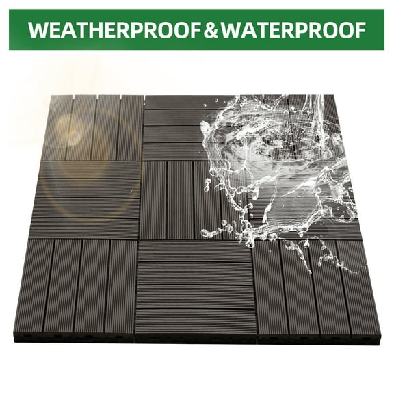 9 PCS 23.13 lb heavy-duty & recyclable Wood-Plastic DIY Interlocking Deck Tiles 11.8" x 11.8"- Waterproof Outdoor and Indoor Flooring for Patio, Balcony, Porch, Backyard, Bedroom (Coffee)