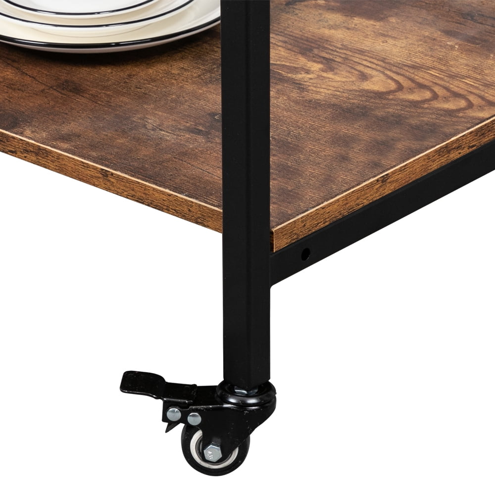 Kepooman Three-Layer Double-Armrest Small Wave Wine Bottle Layer 1.5mm Thick Density Board Fire Pattern Removable Iron Wood Craft Wine Cart Kepooman Three-Layer Double-Armrest Small Wave Wine Bottle Layer 1.5mm Thick Density Board Fire Pattern Removable Iron Wood Craft Wine Cart