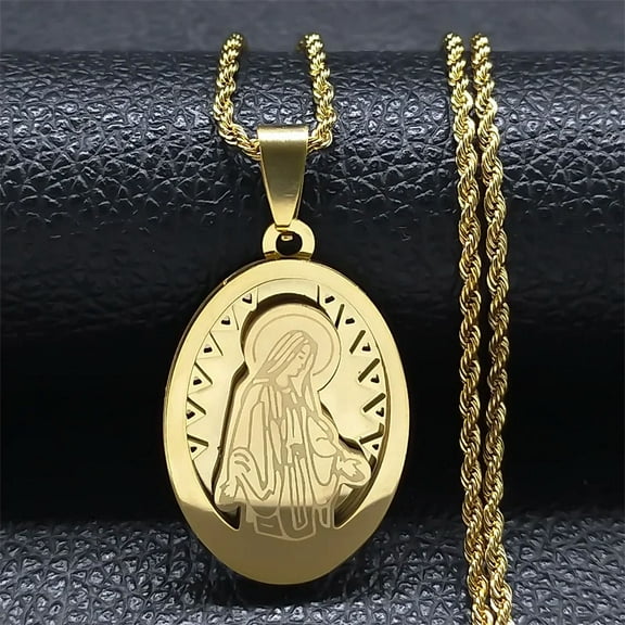 The Virgin Mary Chain Necklace for Women Men14K Yellow Gold Faith Our Lady Pendant Necklaces Jewelry colgantes