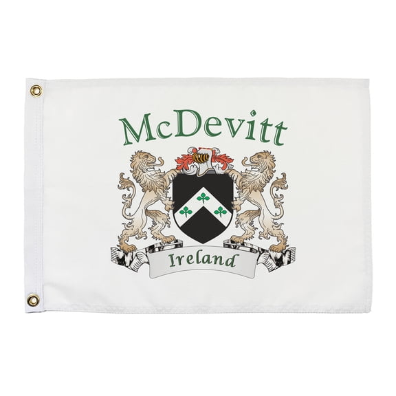 McDevitt Irish Coat of Arms Small White Flag - 16"x10.5" inches
