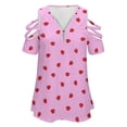 thumbnail image 4 of Red Strawberry Love Pattern Polka Dots Womens Summer V Neck Zipper Top Short Sleeve T Shirt Off Shoulder Top Casual Classy Loose Shirts, 4 of 7