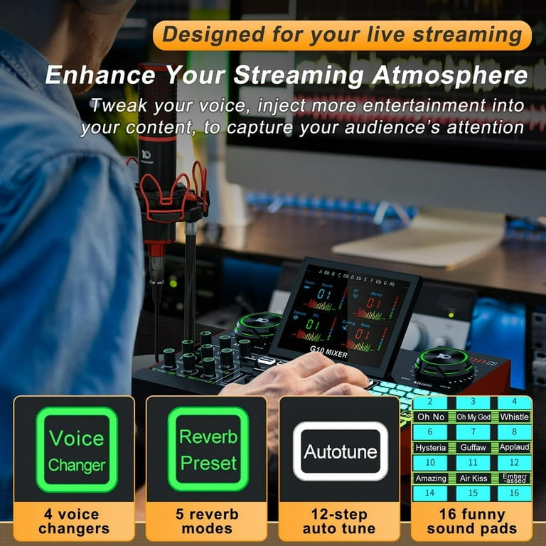 Tenlamp Podcasting Mic Studio Recording Music Kit with Mixer
