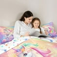 thumbnail image 2 of jejeloiu 3D Colorful Unicorn 7 Pieces Bedding Comforter Set,Pink Flower Floral Full Bedding Set,Gradient Multicolor Sky Fitted Sheet Flat Sheet For Girls Teens,Breathable Home Decor Reversible, 2 of 8