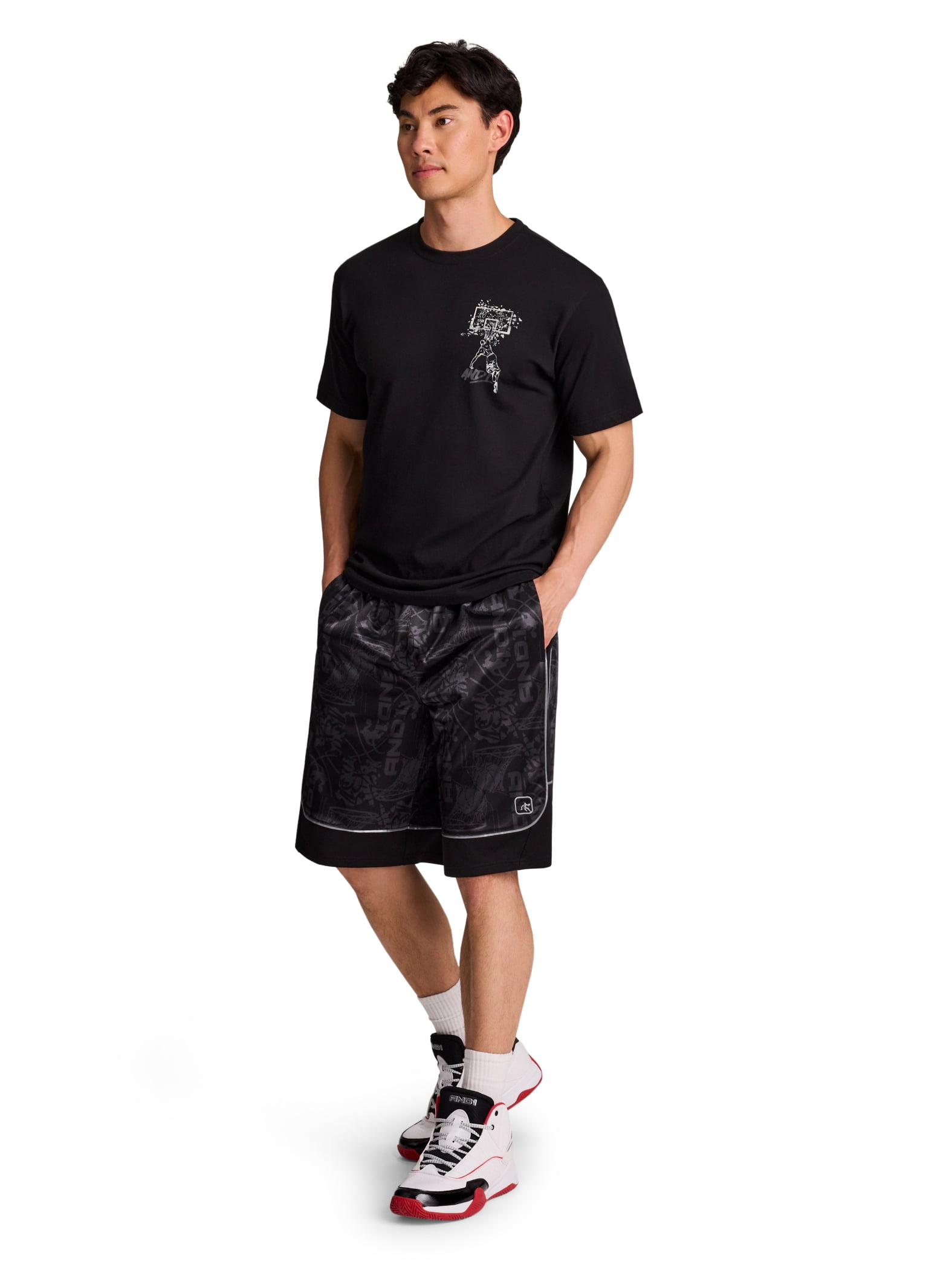 AND1 Men's and Big Men's All Court Short, 11" inseam, up to Size 5XL