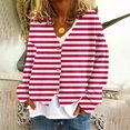 thumbnail image 2 of UYISJ Women Oversized Striped Sweater Color Blocked Cardigan Fall Outfits Fashion V Neck Long Sleeve Button Up Knit Outerwear Red M, 2 of 5