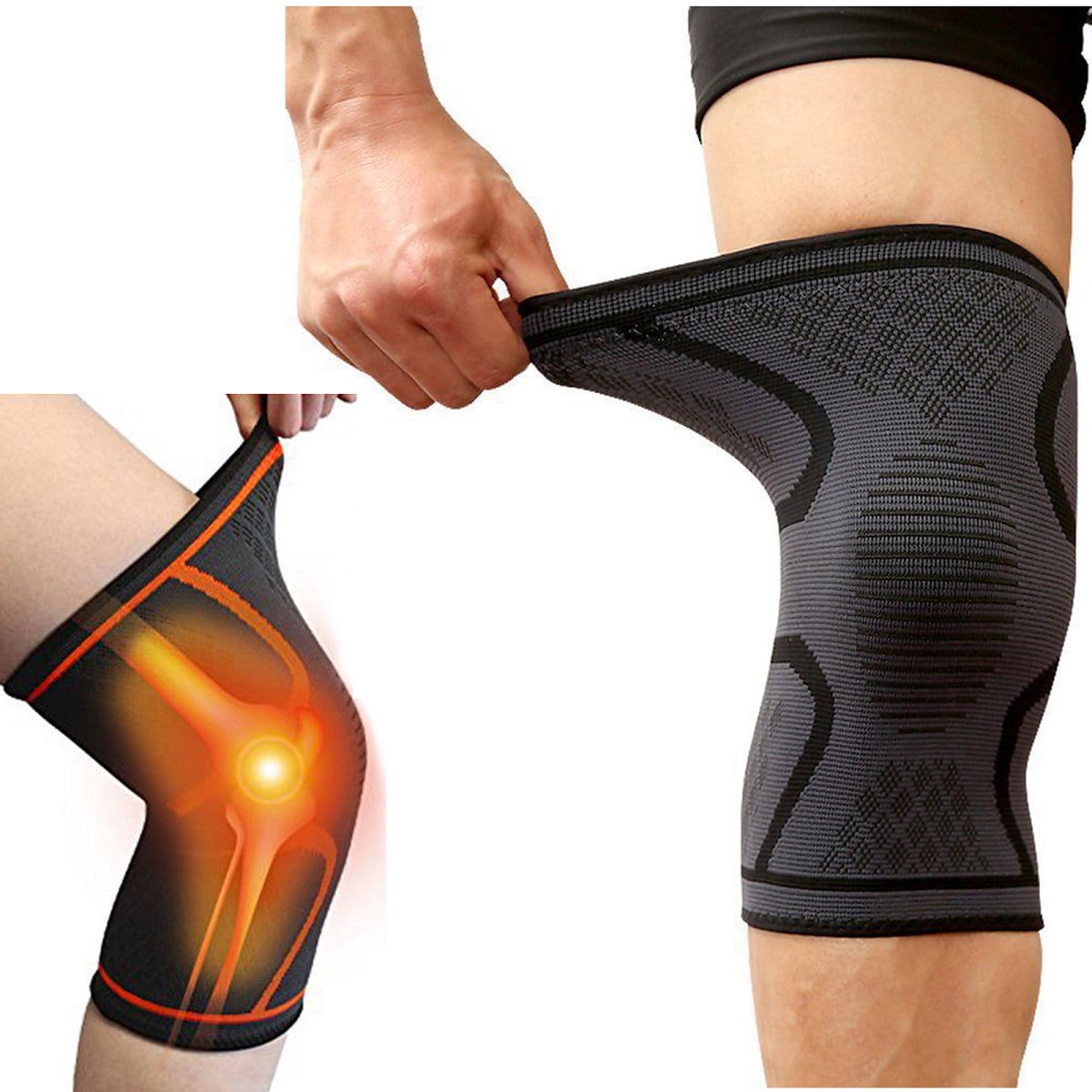 2pcs Compression Knee Brace Support Sports Sleeve Arthritis Joint Pain Patella-Relief Black Green Orange