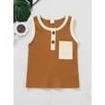 thumbnail image 4 of TSEXIEFOOFU Infant Baby Clothes Sets, Contrast Color Buttons Round Neck Pocket Tank Tops with Elastic Waist Shorts, 4 of 9