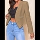 thumbnail image 5 of Blazer Corto para Mujer, Chaqueta Informal/de Trabajo de Larga con Abertura Frontal y Bolsillos Caqui S, 5 of 8