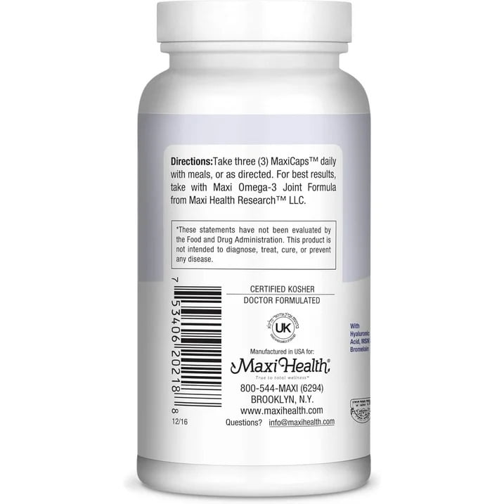 Maxi Health Premium Glucosamine Complex - Joint Support - Hyaluronic Acid & MSM - 180 MaxiCaps - Kosher