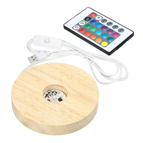 Uxcell Round Wooden 4.72" Multicolor Display Base Stand LED Light with Remote Control