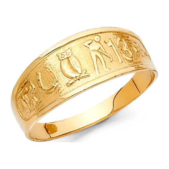 14k Solid Yellow Italian Gold Lucky Elephant Charm Ring 7mm