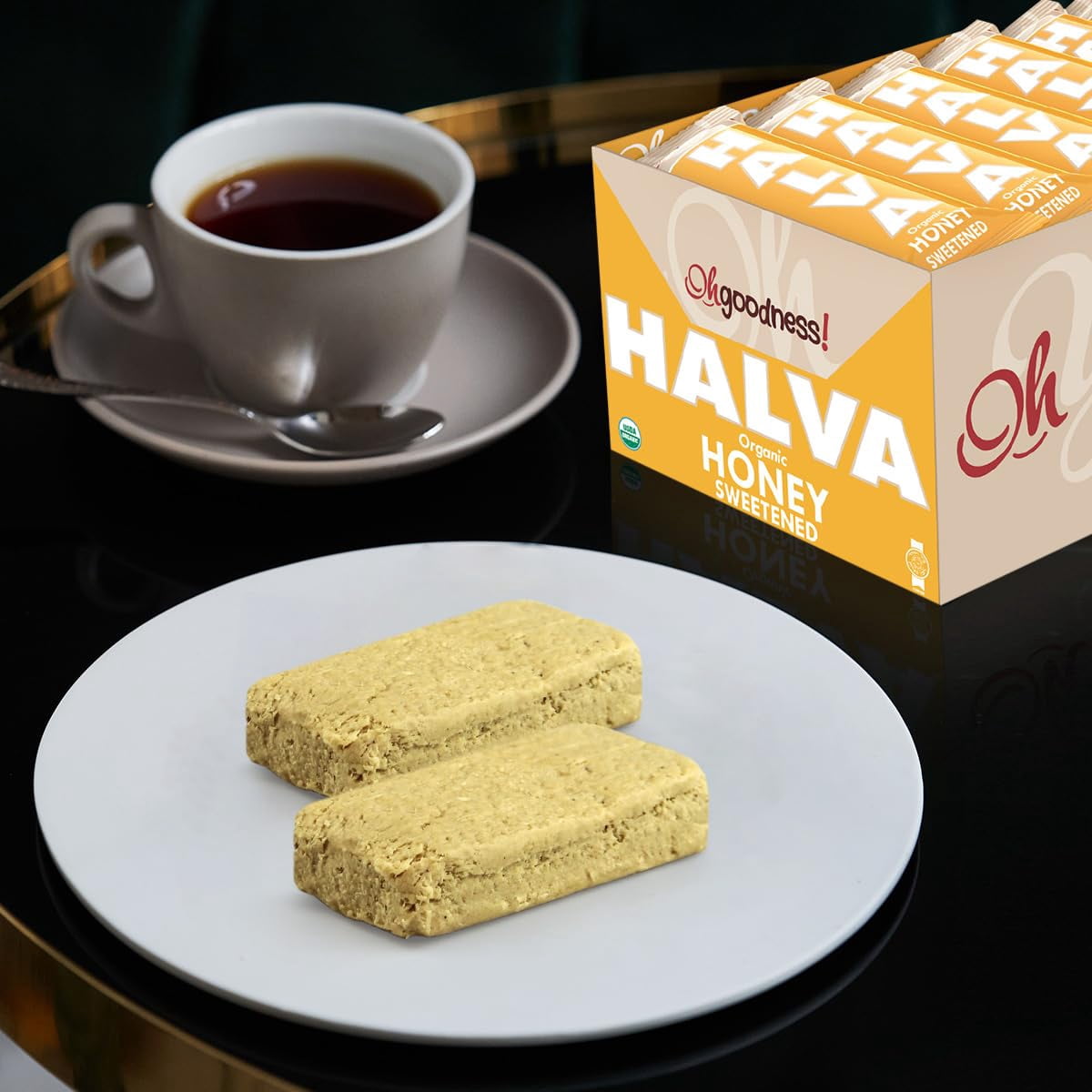Oh, Goodness! Organic Halva Bars - Paleo Friendly - No Additives, Refined-Sugar, or Artificial Sweeteners - 40g Each - 16 Pack (Honey)