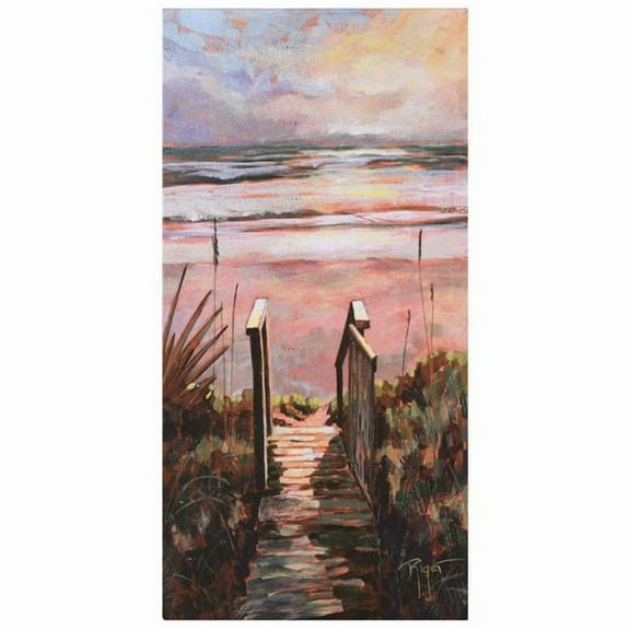 "Sunset Pathway", Beach Sunset on Silver Shagreen Wrapped Canvas Wall Art, sized 48"x24".