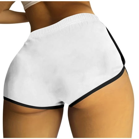 Lovskoo I Love My Husband Booty Shorts for Women Solid Color Yoga Sport Workout Hot Pants Elastic Waist Athletic Lounge Shorts White