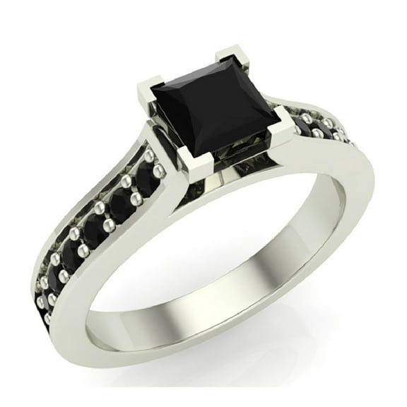 Princess Cut Black Diamond Engagement Ring 14K White Gold 3/4 CT TW
