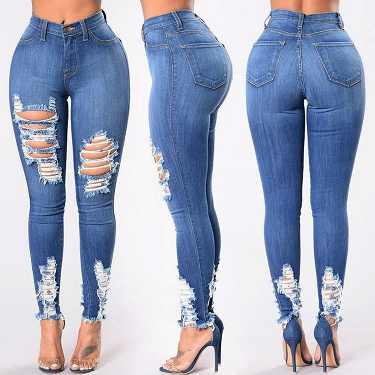 vbnergoie Women High Waist Loose Pocket Blue Solid Color Print Jeans Pants  Pant Stretchers for Jeans for Women Juniors Straight Leg Jeans 