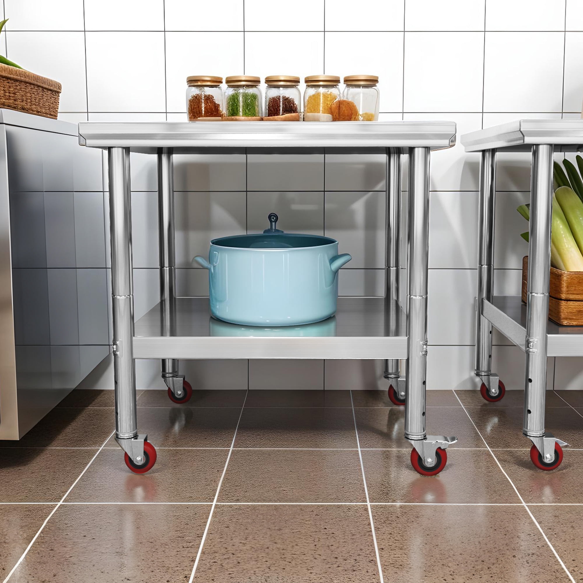 Uforic 30" x 24" Stainless Steel Workbench Table with Wheels for Home, Kitchen, Restaurant, and Outdoor Use