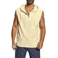 thumbnail image 2 of Mens Tank Top Beach Baggy Cotton Linen Solid Button Beach Sleeveless Hooded Shirt Tank Tops Blouses, 2 of 9