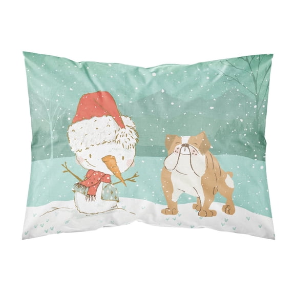 English Bulldog Snowman Christmas Fabric Standard Pillowcase