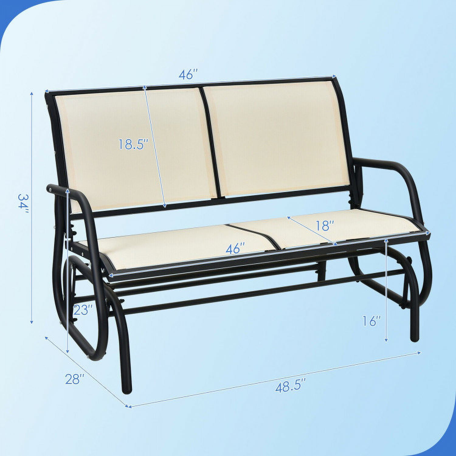 Aimee Lii Double Chair Outdoor, Patio Glider Bench, Porch, Backyard, Sturdy, Off-White