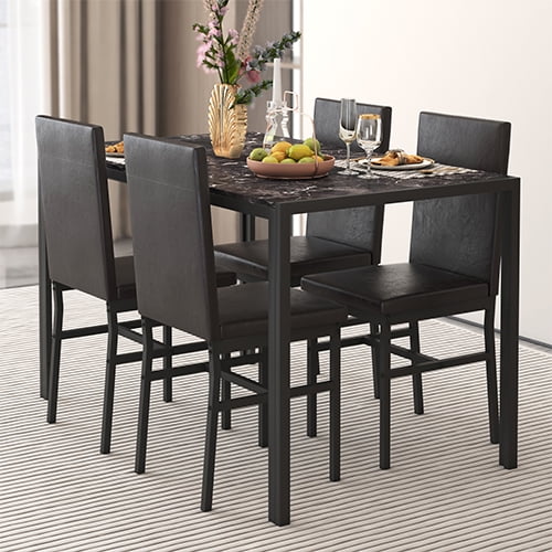 5 Piece Compact Kitchen Dining Set 4 High Back Upholstered Chairs Dining Table Ideal for Small Spaces Walmart
