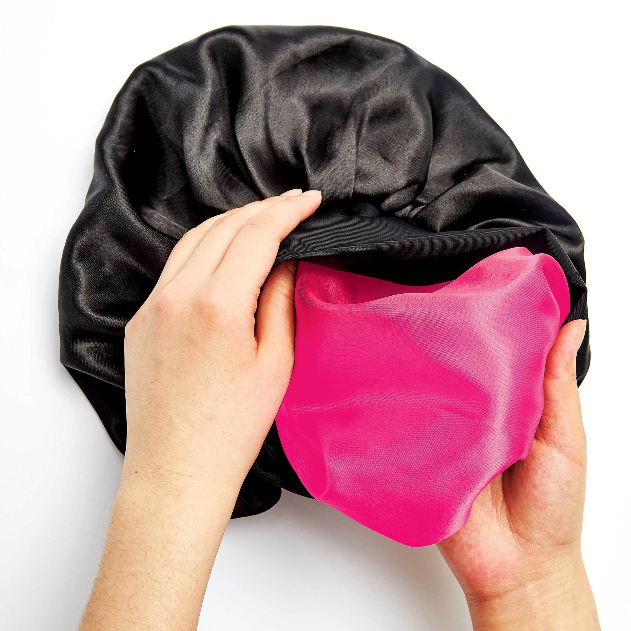 (2 pack) Kiss Colors & Care Silky Satin Wide Edge Reversible Double Wear Cap, Pink & Black