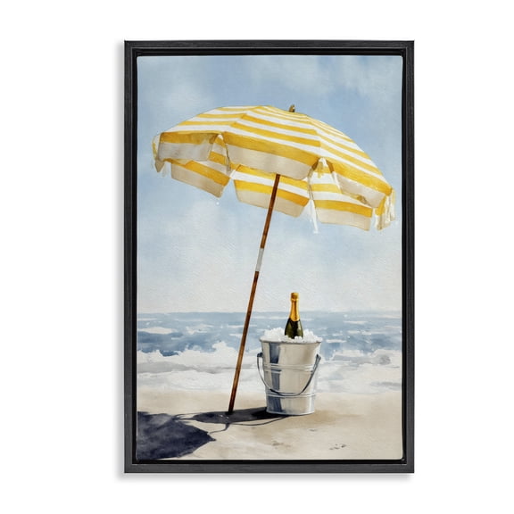 Stupell Industries Coastal Sunshine Celebration at Seaside Black Floating Frame Canvas Art, 17 x 25, by Petals Prints Design