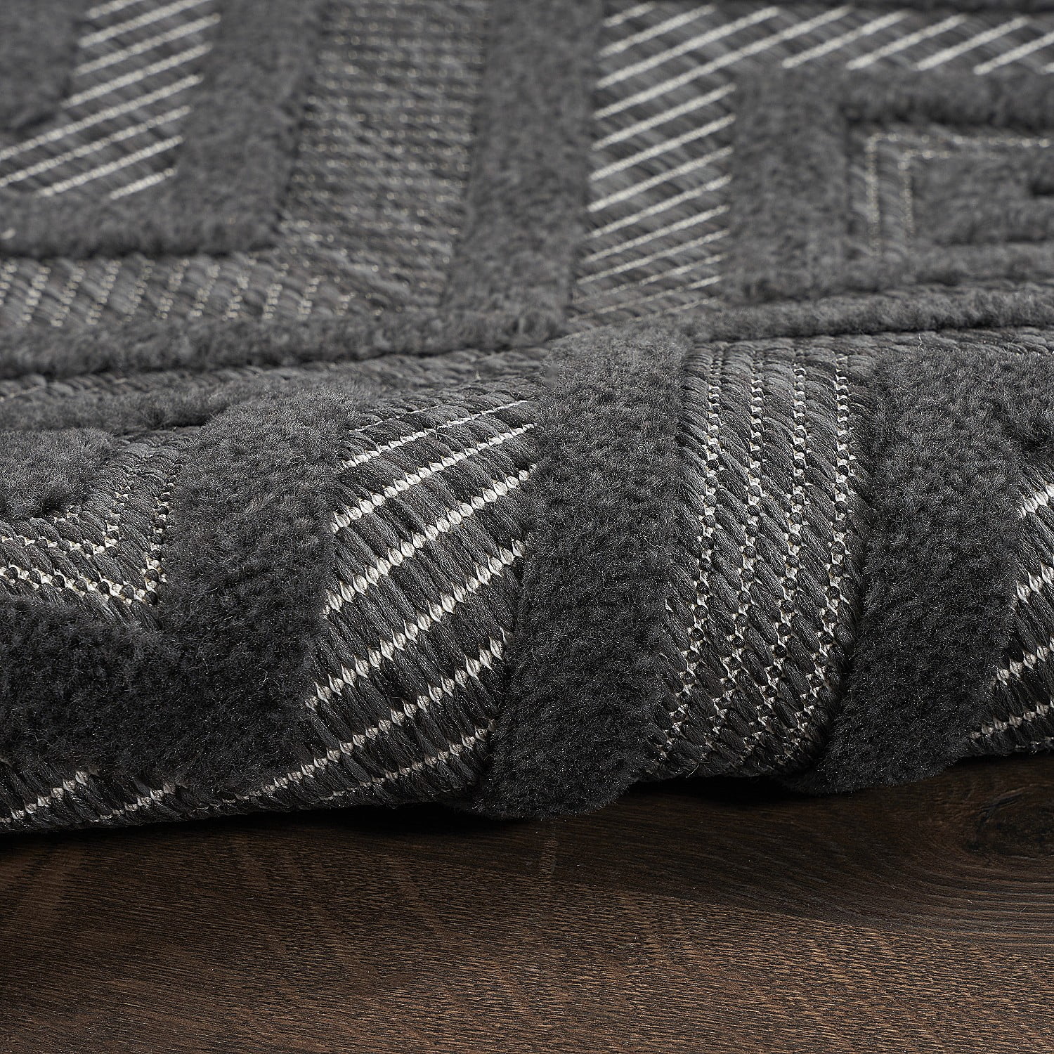 Nourison Versatile Solid Diamond Indoor Outdoor Flatweave Runner Rug Charcoal Black 2' x 6'