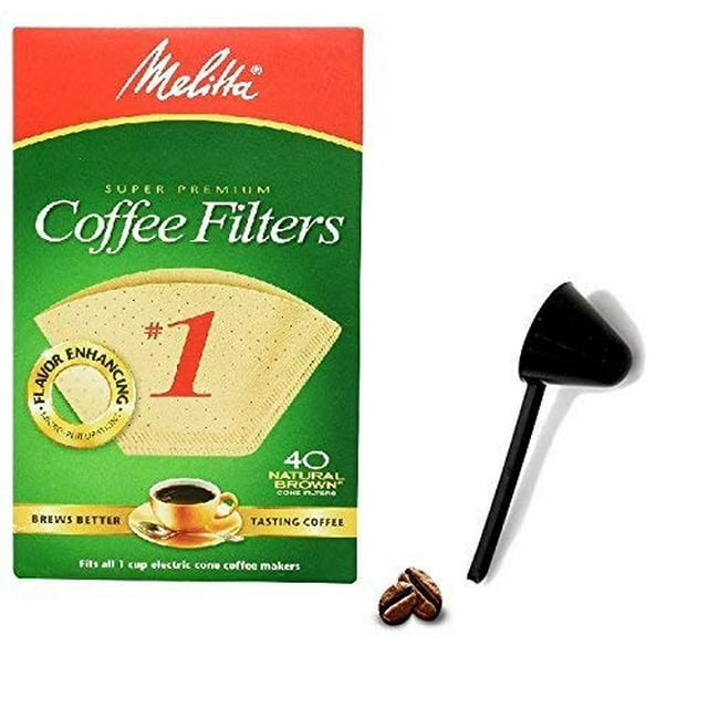 Melitta 620122 40 Count #1 Natural Brown Cone Disposable Replacement Coffee Filters with Large Coffee Scoop