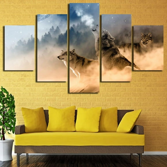 Elodie 5 Panels Large Canvas Pictures Wall Art Prints Modern The Wolves Size L 30*40/60/80cm